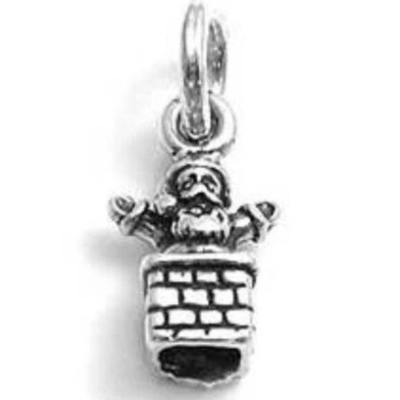 SANTA CLAUS IN CHIMNEY CHARM. STERLING SILVER - Picture 1 of 1